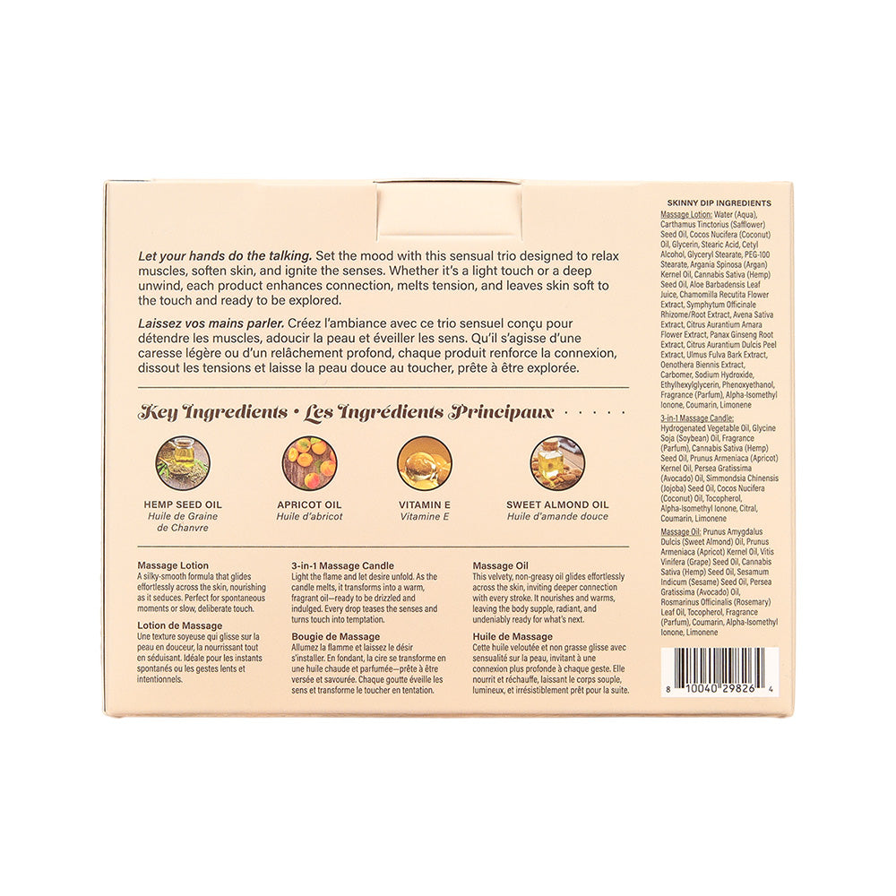 Hemp Seed Tranquility Trio Skinny Dip Skinny Dip Scented Massage & Caress Kit 3 Piece Kit