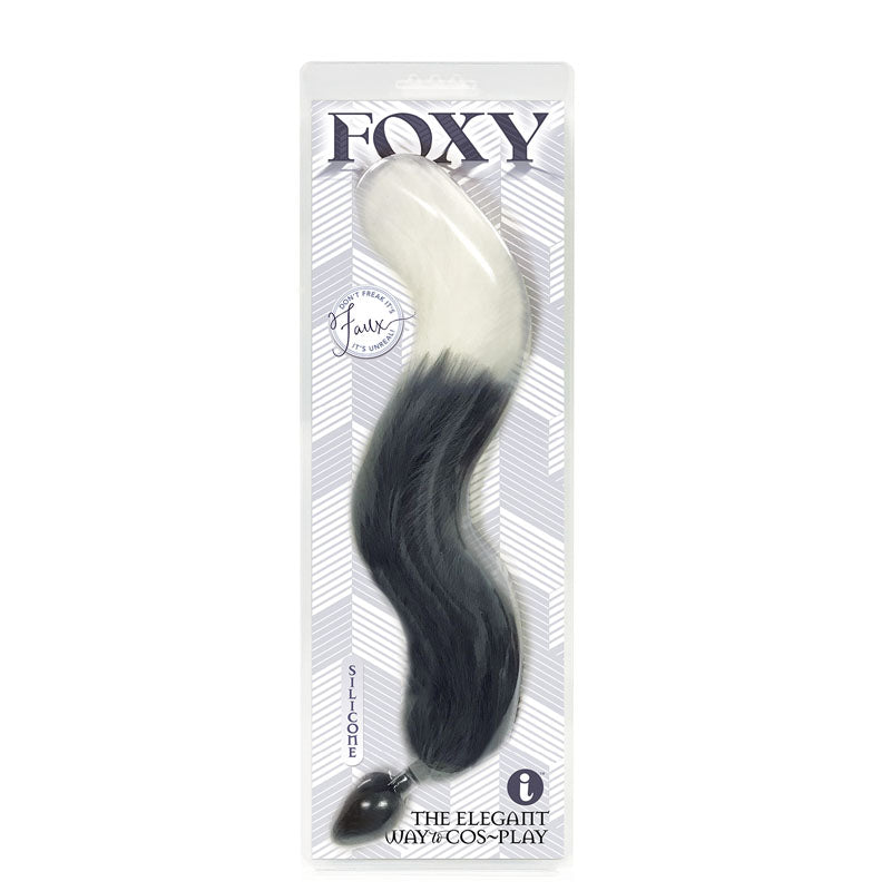 Foxy Fox Tail Silicone Butt Plug Grey With White Tip 46 Cm Tail