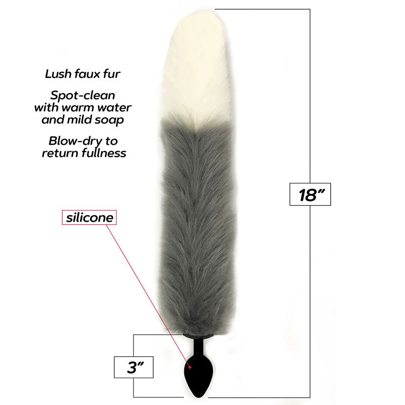 Foxy Fox Tail Silicone Butt Plug Grey With White Tip 46 Cm Tail