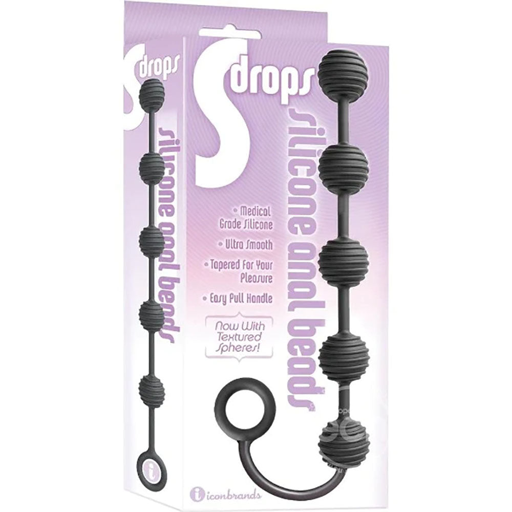 S Drops Silicone Anal Beads Black Anal Beads