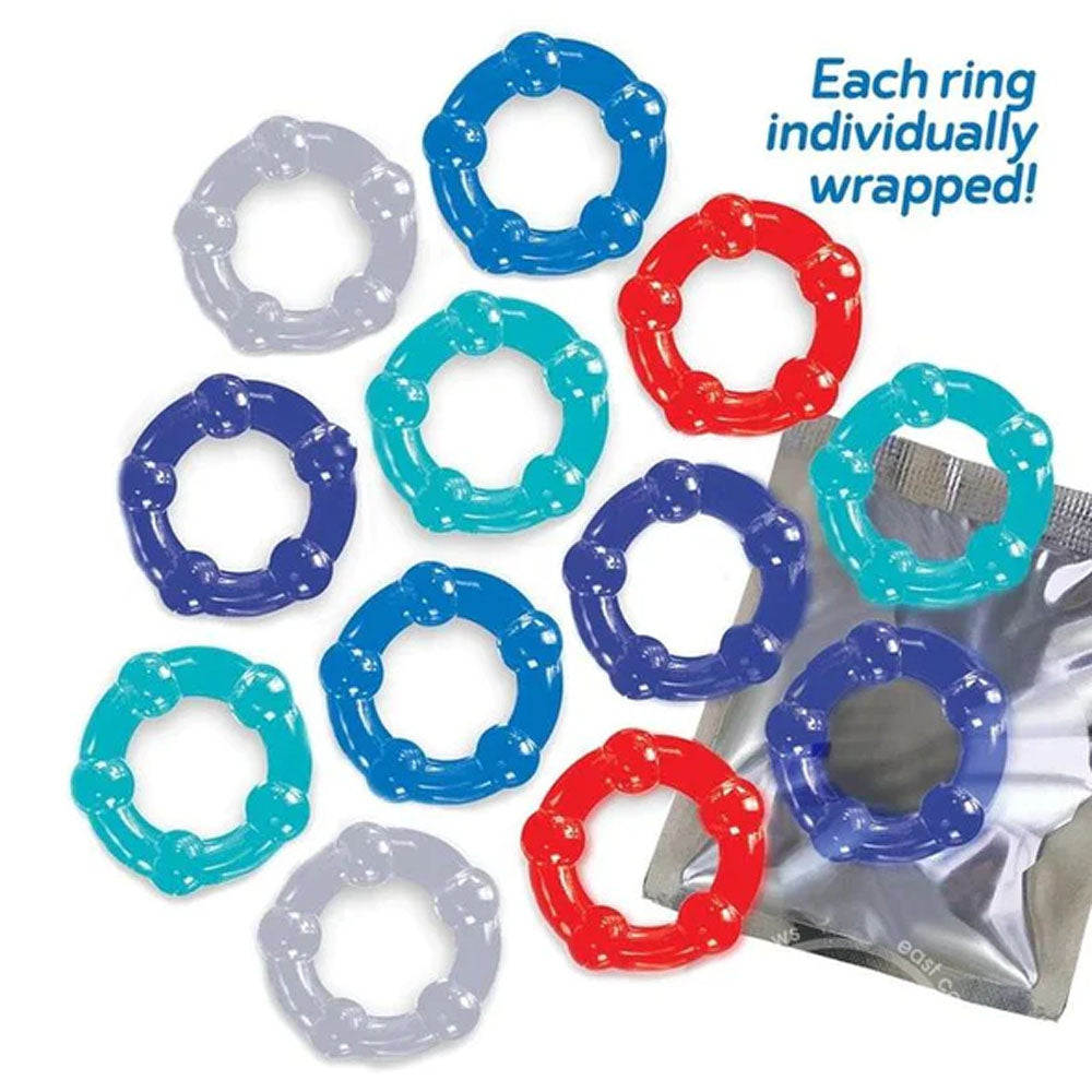Baller's Dozen Beaded Individually Wrapped Cock Rings Pack Of 12