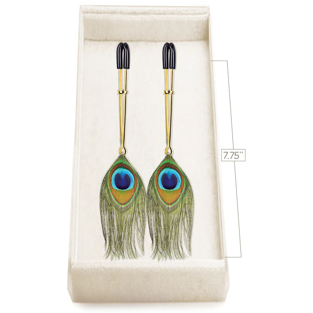 Couture Clip Peacock Plume Gold Nipple Clamps Set Of 2