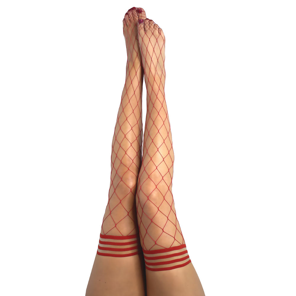 Kixies Claudia Large Diamond Red Fishnet Thigh Highs Red Size B