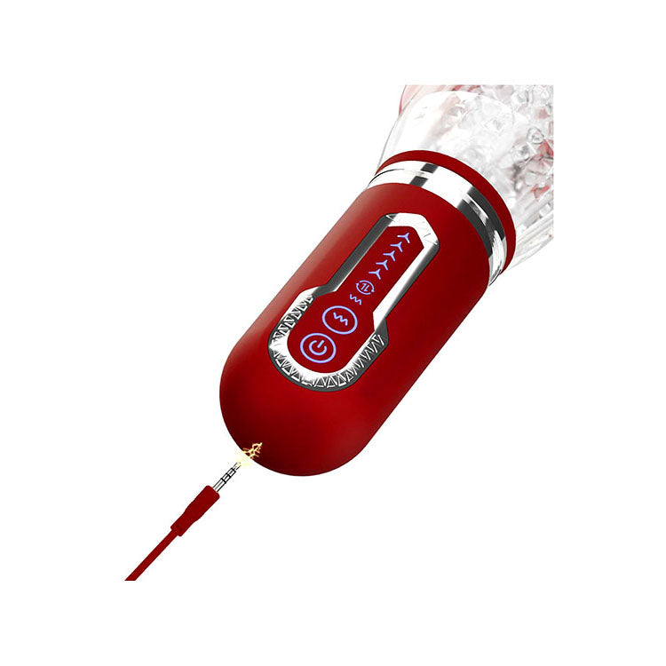 Adam & Eve Pleasure Pro 3000 Clear/Red Usb Rechargeable Thrusting & Rotating Auto Stroker