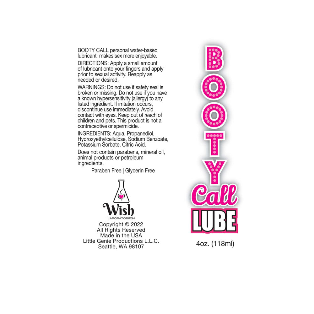 Booty Call Lube Water Based Lubricant 120 Ml Bottle