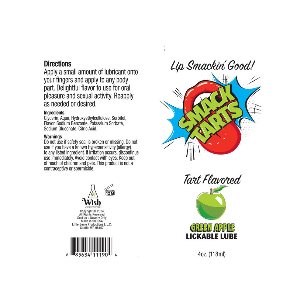 Smack Tarts Sour Green Apple Sour Green Apple Flavoured Lubricant 120 Ml Tube