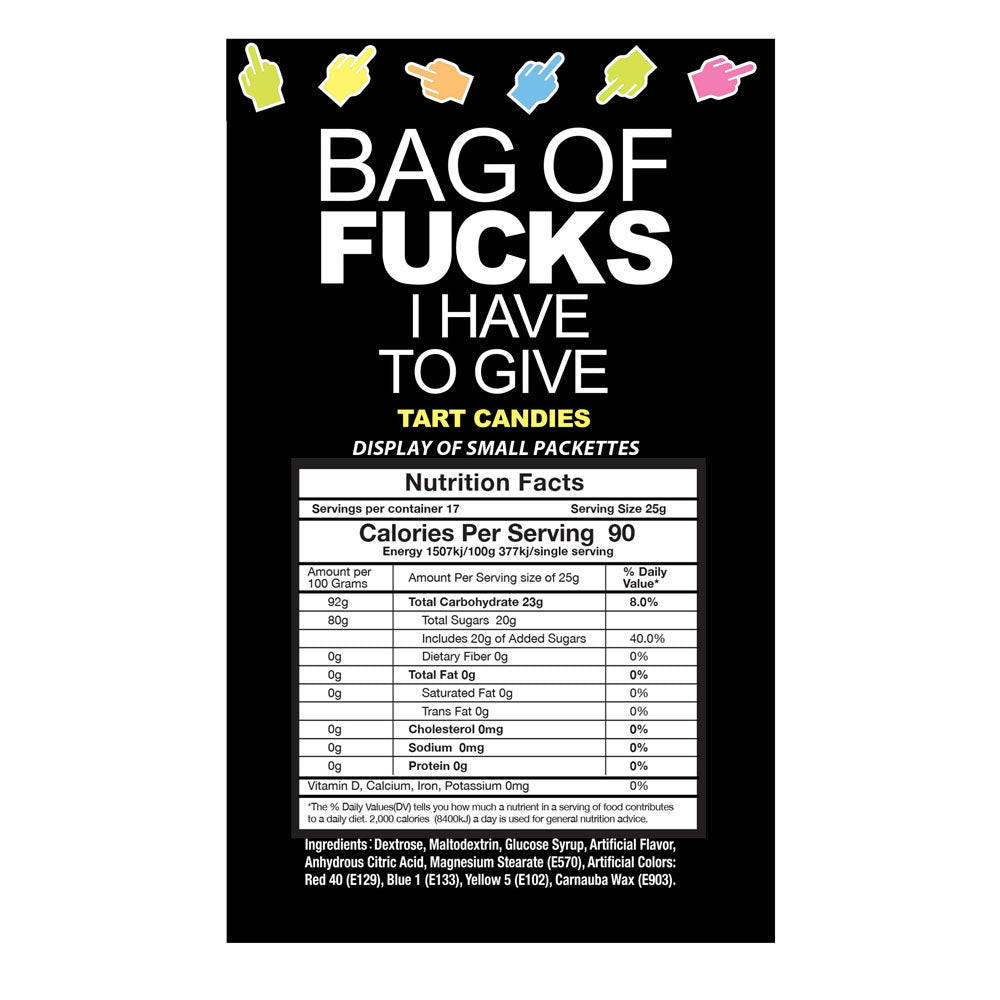 Bag Of Fucks I Have To Give Display Fruit Flavoured Lollies Counter Display Of 100 Mini Packs