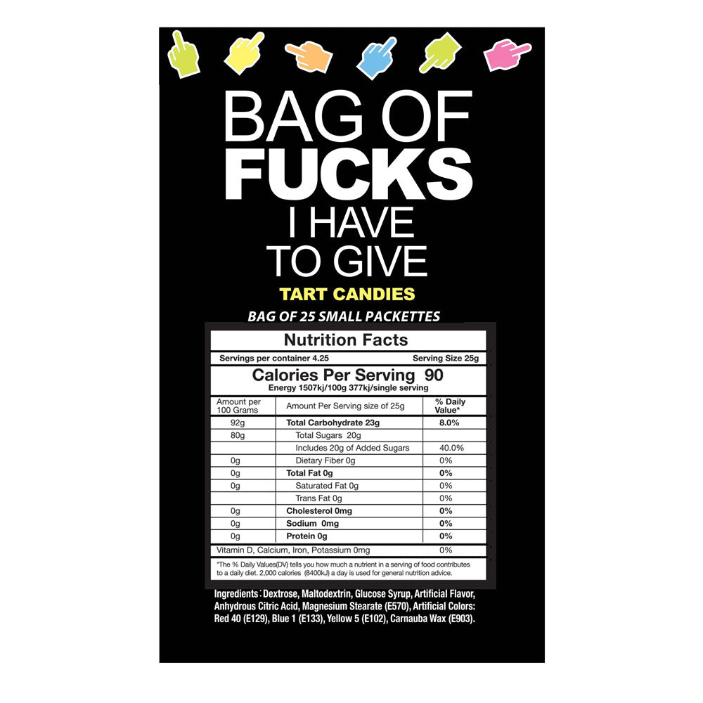 Bag Of Fucks I Have To Give Bag Of 25 Fruit Flavoured Lollies Bag Of 25 Mini Packs