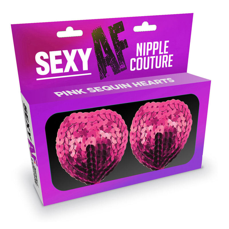 Sexy Af Nipple Couture Pink Hearts Pink Sequin Reuseable Nipple Pasties