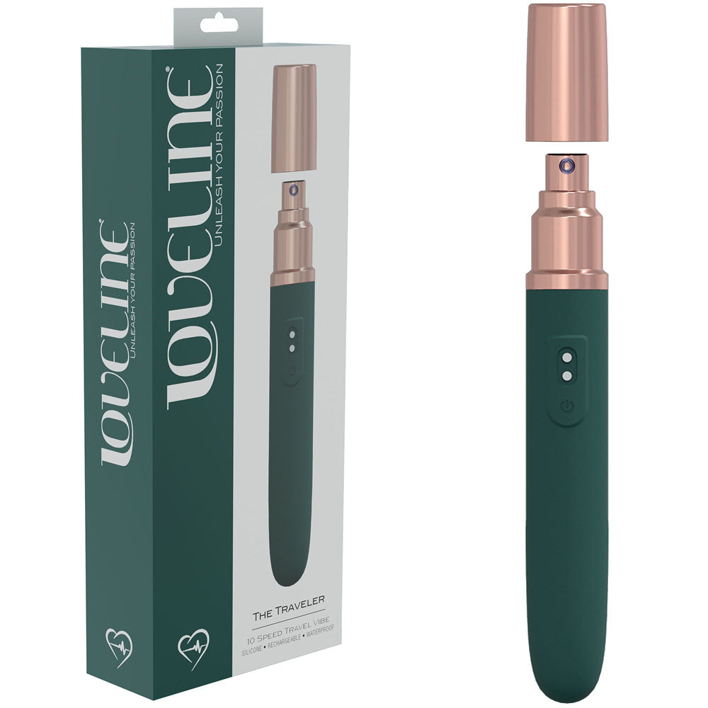 Loveline The Traveler Green Green 17.6 Cm Usb Rechargeable Vibrator With Lube Applicator