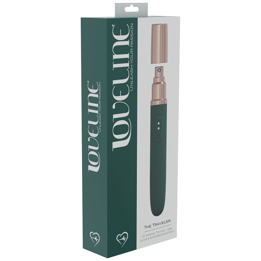 Loveline The Traveler Green Green 17.6 Cm Usb Rechargeable Vibrator With Lube Applicator