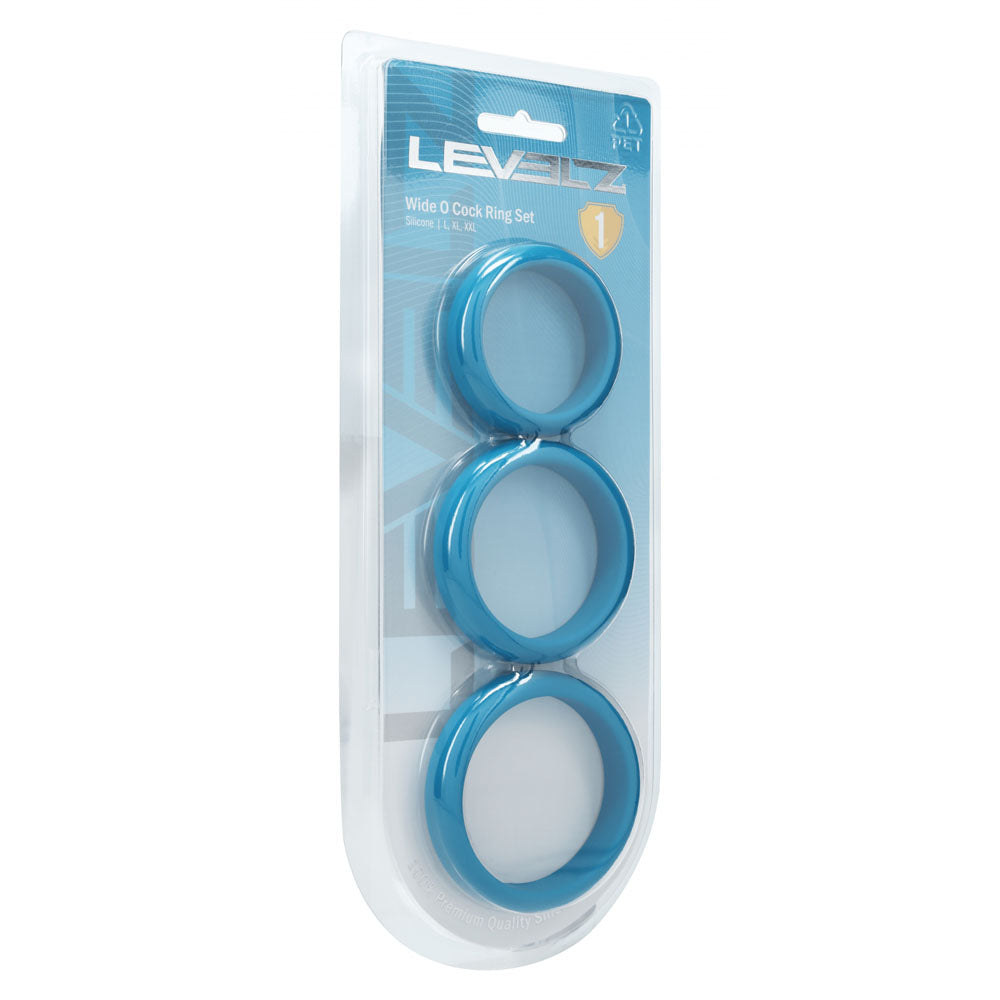 Levelz Wide O Silicone Cock Ring Set Of 3 L/Xl/2 X Teal Cock Rings Set Of 3 Sizes
