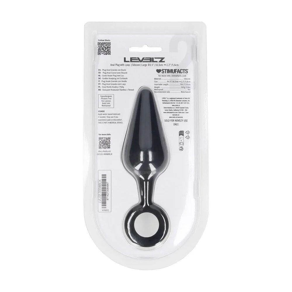 Levelz Silicone Anal Plug With Loop Large Black Large Butt Plug