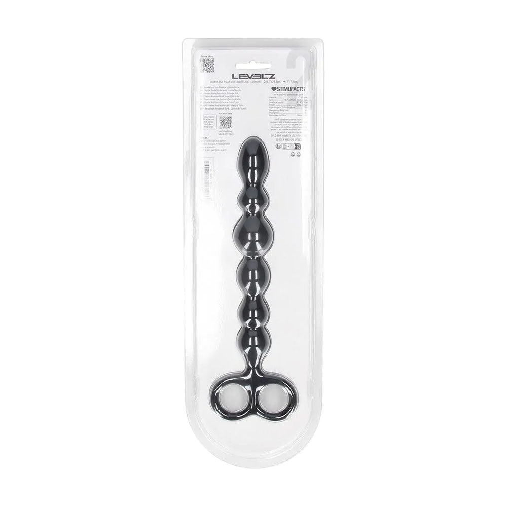 Levelz Beaded Silicone Anal Probe With Double Loop Black 24.5 Cm Anal Beads