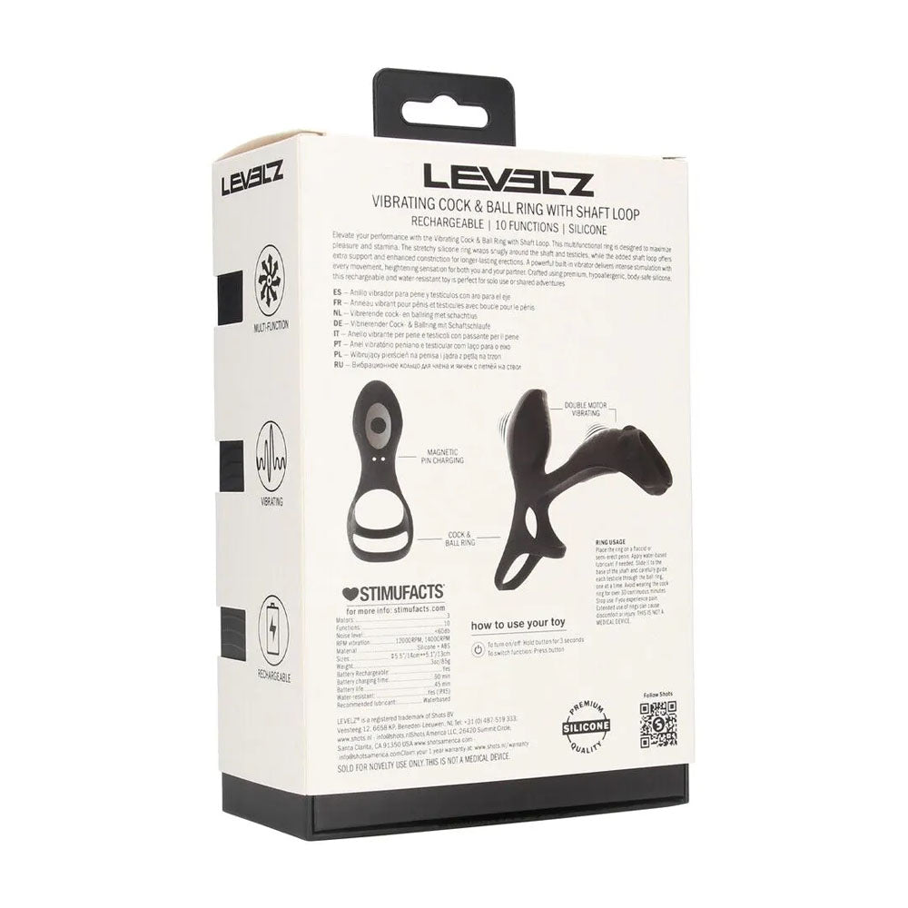 Levelz Vibrating Cock & Ball Ring With Shaft Loop Black Usb Rechargeable Vibrating Cock & Ball Rings