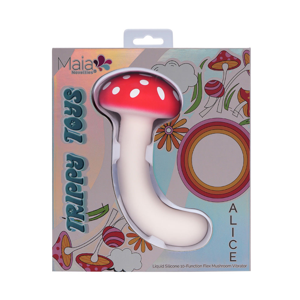 Maia Alice Red/White 15.2 Cm Usb Rechargeable Dual Vibrating Mushroom