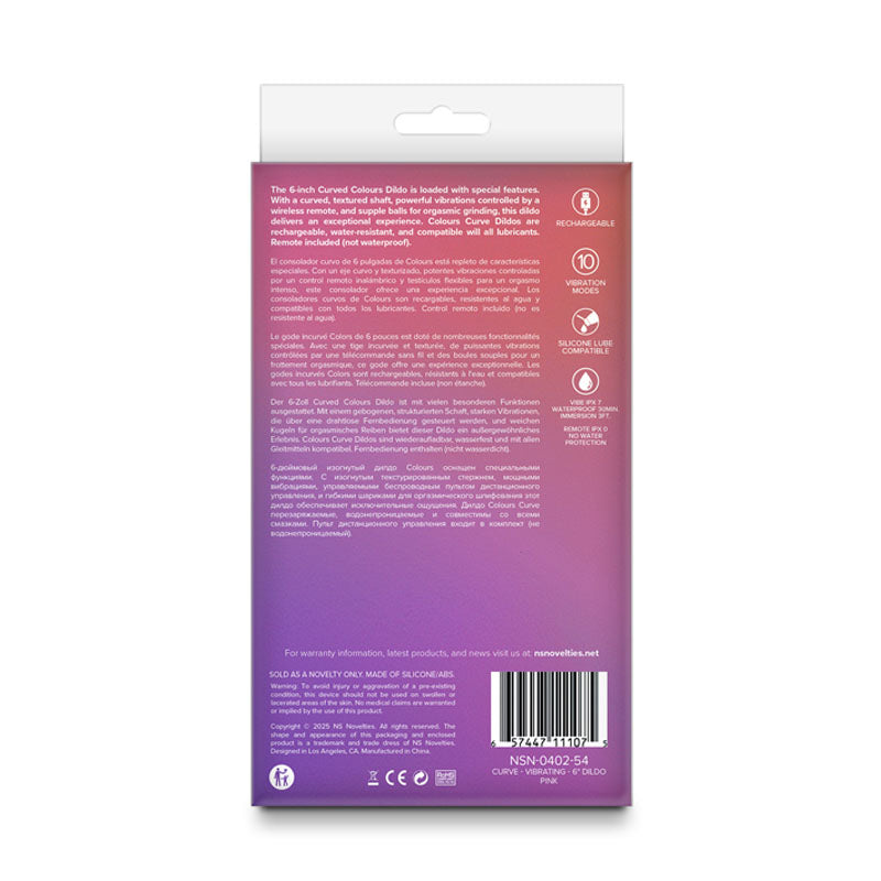 Colours Curve Vibrating 6'' Dildo Pink Pink 16.4 Cm Usb Rechargeable Vibrating Dildo With Wireless Remote