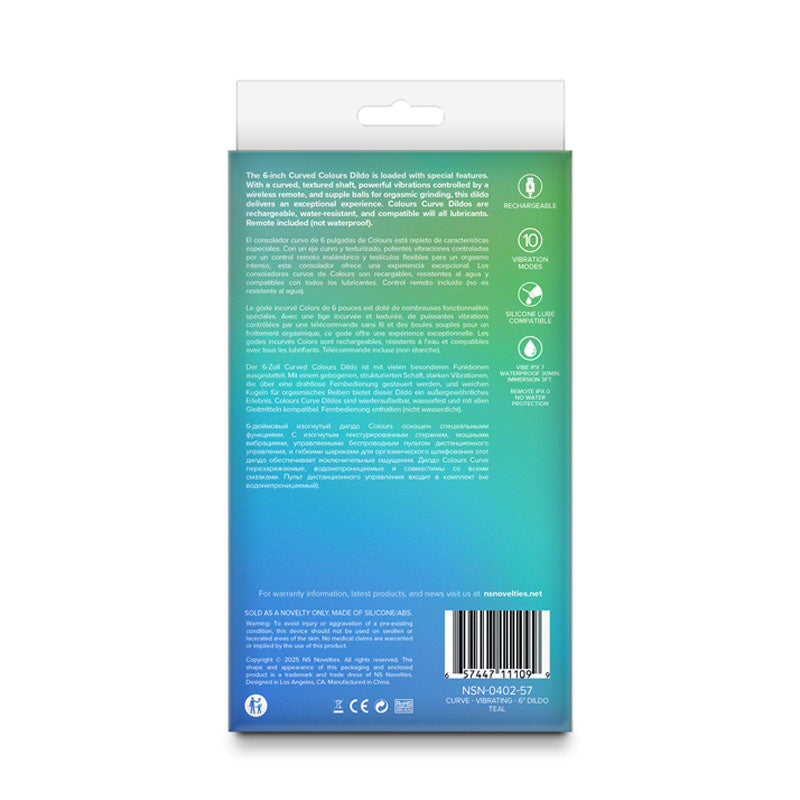 Colours Curve Vibrating 6'' Dildo Teal Teal 16.4 Cm Usb Rechargeable Vibrating Dildo With Wireless Remote