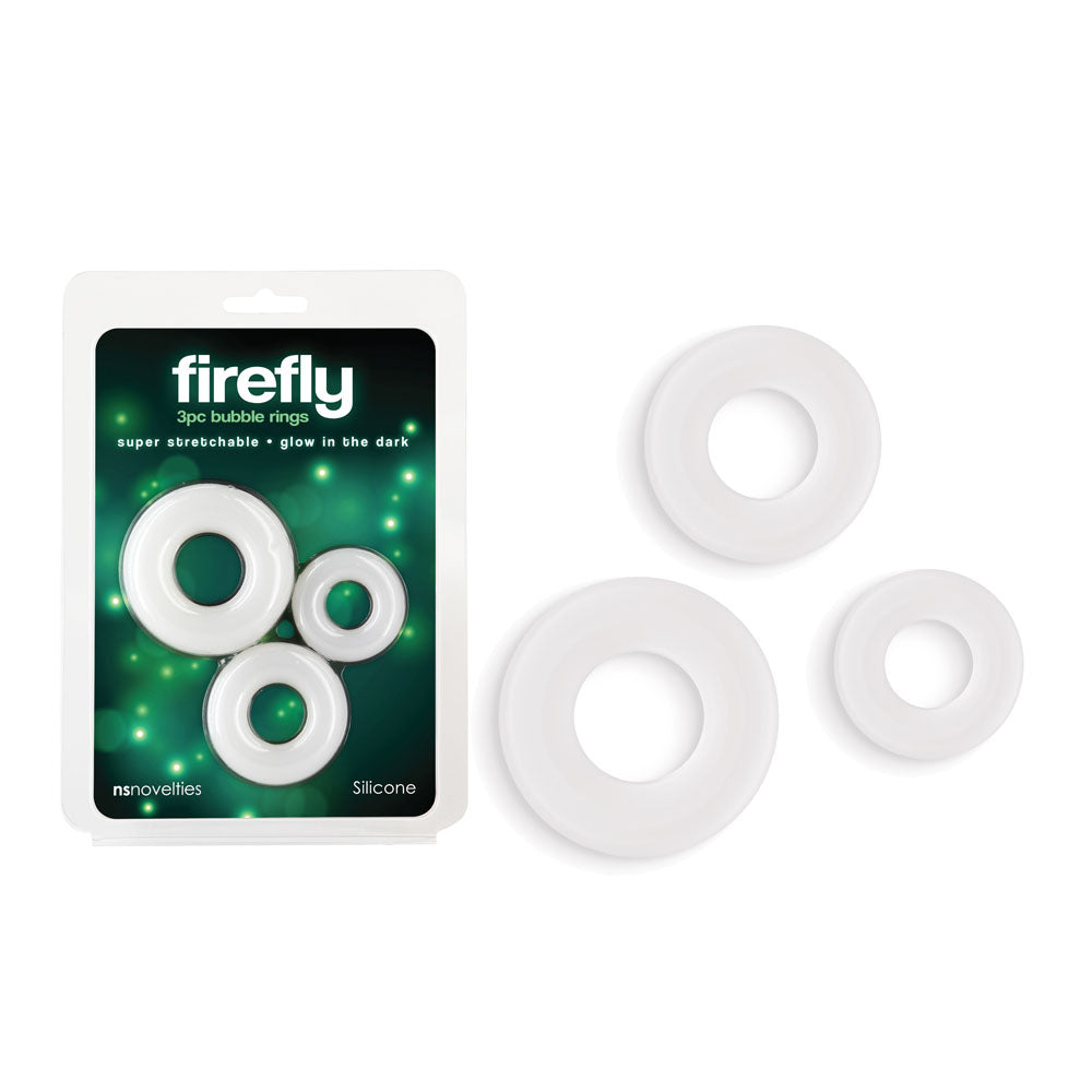 Firefly 3pc Bubble Rings White Glow In Dark Cock Rings Set Of 3 Sizes
