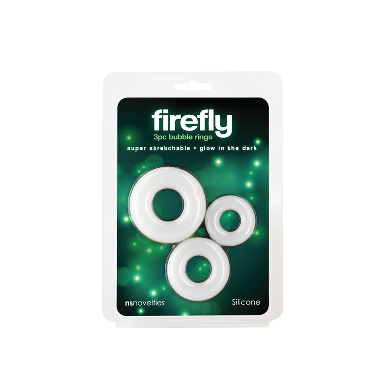 Firefly 3pc Bubble Rings White Glow In Dark Cock Rings Set Of 3 Sizes