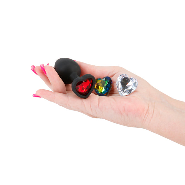 Glams Xchange Heart Small Black Small Butt Plug With Interchangeable Heart Gems