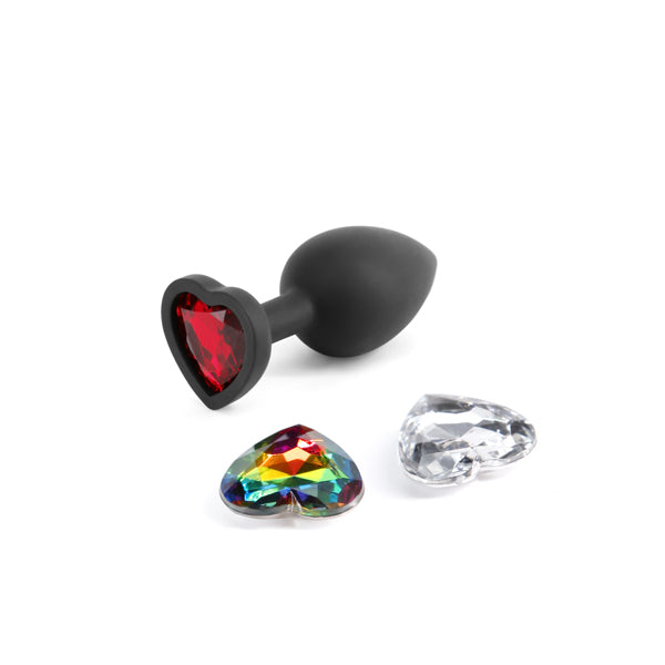 Glams Xchange Heart Small Black Small Butt Plug With Interchangeable Heart Gems