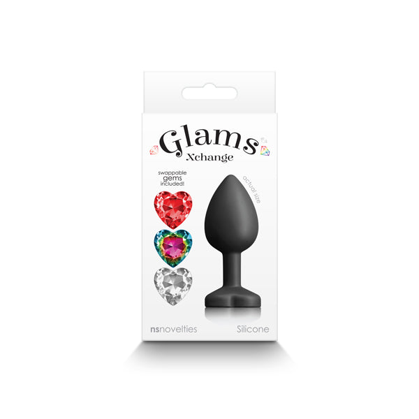 Glams Xchange Heart Small Black Small Butt Plug With Interchangeable Heart Gems
