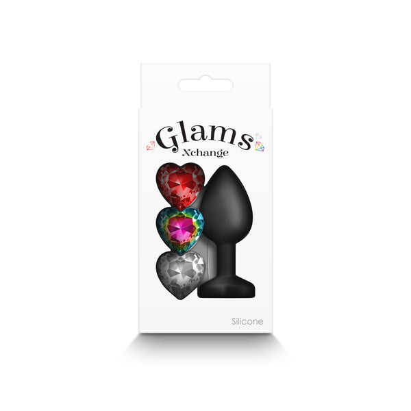 Glams Xchange Heart Small Black Small Butt Plug With Interchangeable Heart Gems