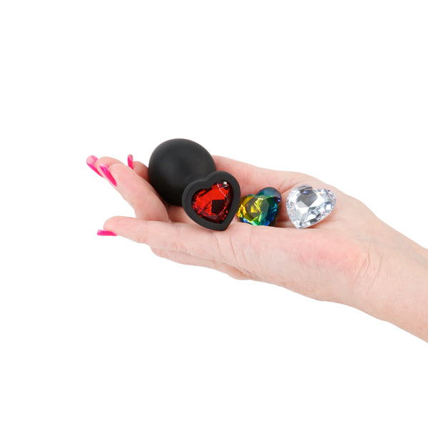 Glams Xchange Heart Medium Black Medium Butt Plug With Interchangeable Heart Gems