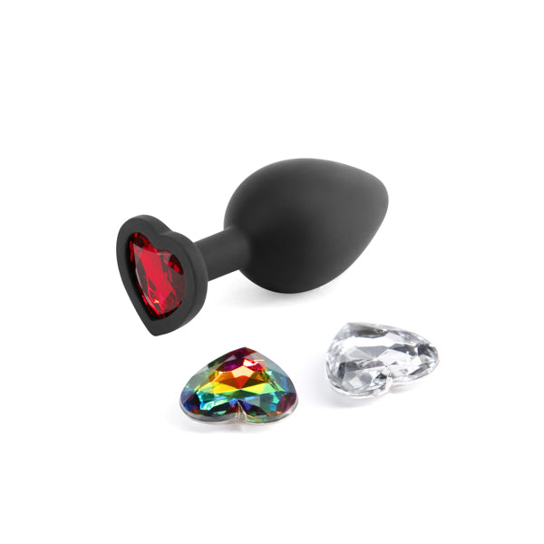Glams Xchange Heart Medium Black Medium Butt Plug With Interchangeable Heart Gems