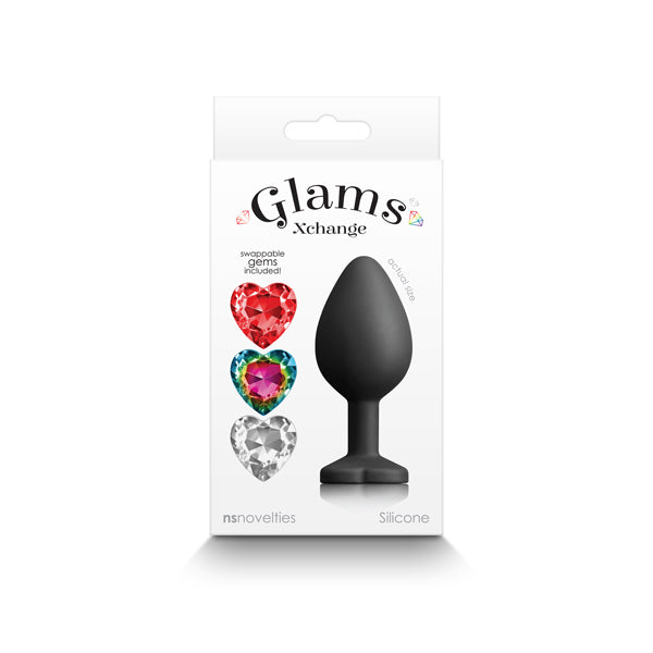 Glams Xchange Heart Medium Black Medium Butt Plug With Interchangeable Heart Gems