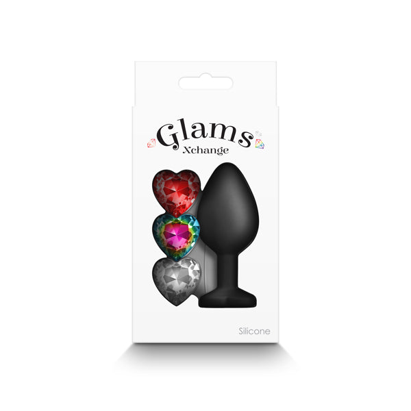 Glams Xchange Heart Medium Black Medium Butt Plug With Interchangeable Heart Gems