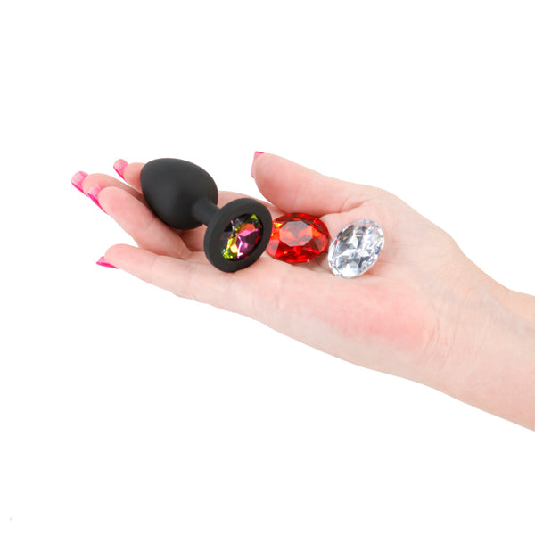 Glams Xchange Round Small Black Small Butt Plug With Interchangeable Round Gems