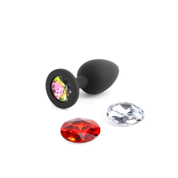 Glams Xchange Round Small Black Small Butt Plug With Interchangeable Round Gems