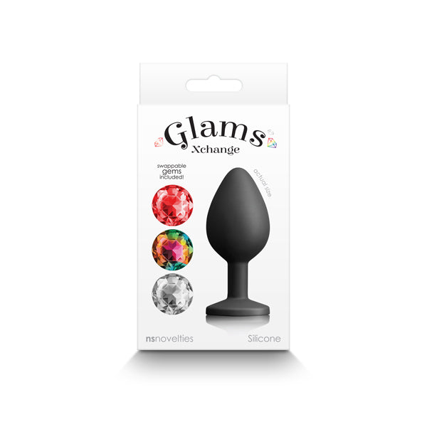 Glams Xchange Round Medium Black Medium Butt Plug With Interchangeable Round Gems