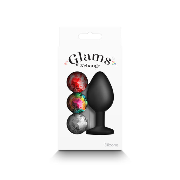 Glams Xchange Round Medium Black Medium Butt Plug With Interchangeable Round Gems