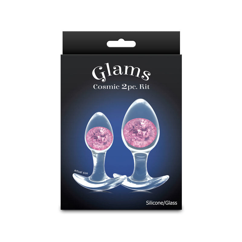 Glams Cosmic 2pc Kit Pink Clear/Pink Butt Plugs Set Of 2 Sizes