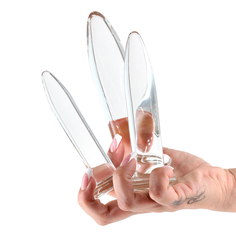 Crystal 3pc Trainer Kit Clear Clear Glass Anal Plugs Set Of 3 Sizes