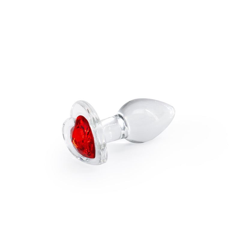 Crystal Desires Red Heart Small Clear Glass 7.3 Cm Butt Plug With Red Heart Gem Base