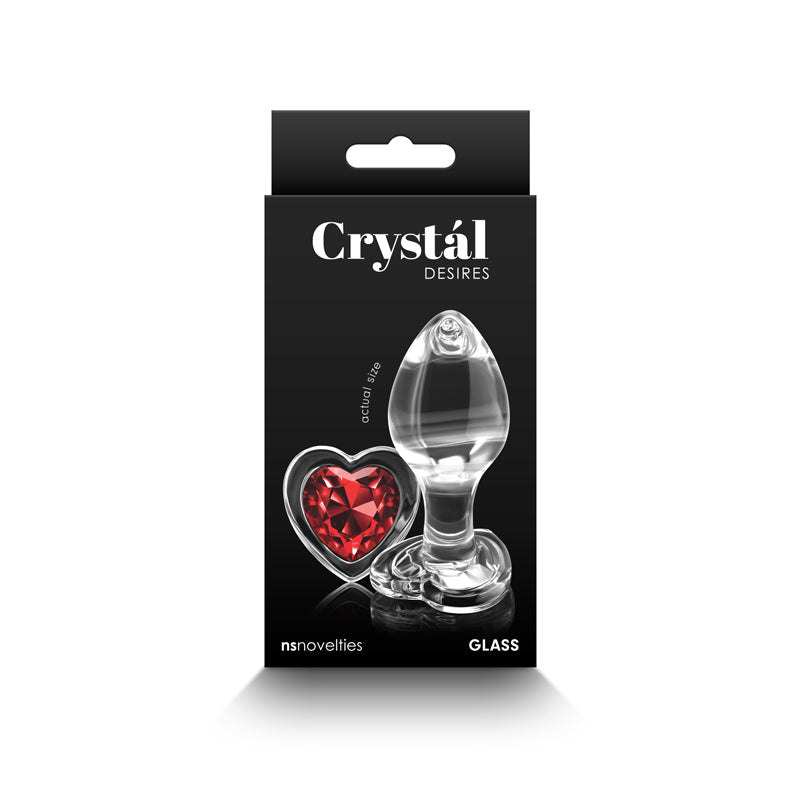 Crystal Desires Red Heart Medium Clear Glass 8.4 Cm Butt Plug With Red Heart Gem Base
