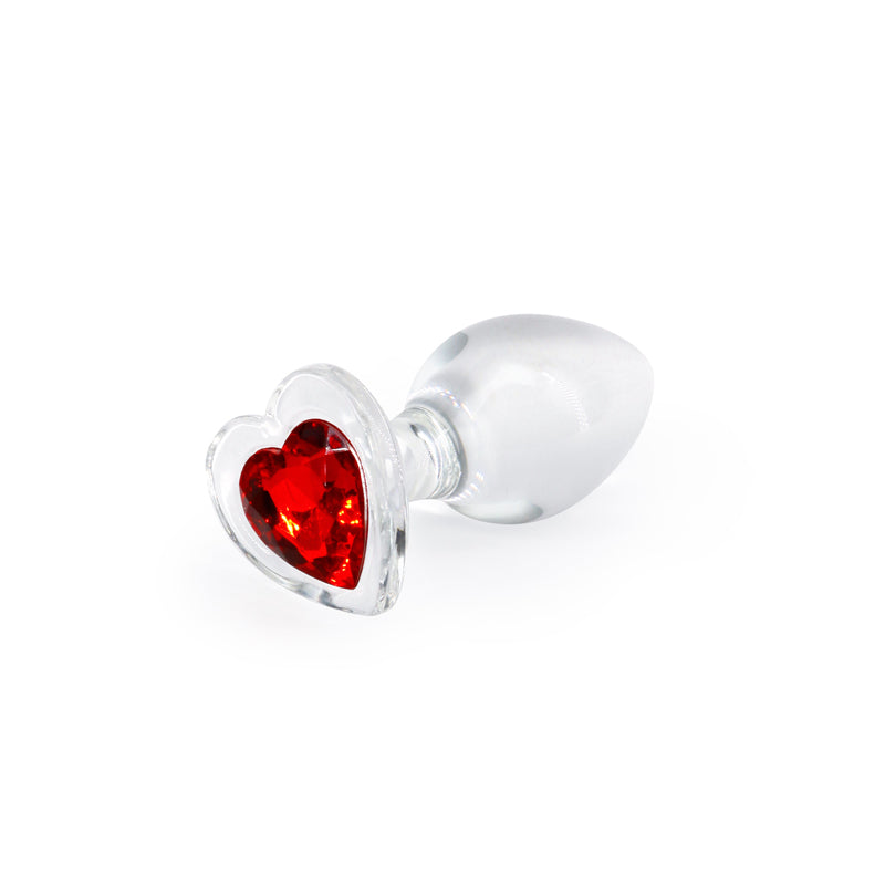 Crystal Desires Red Heart Medium Clear Glass 8.4 Cm Butt Plug With Red Heart Gem Base