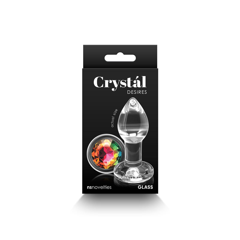 Crystal Desires Rainbow Gem Small Clear Glass 7.3 Cm Butt Plug With Rainbow Gem Base