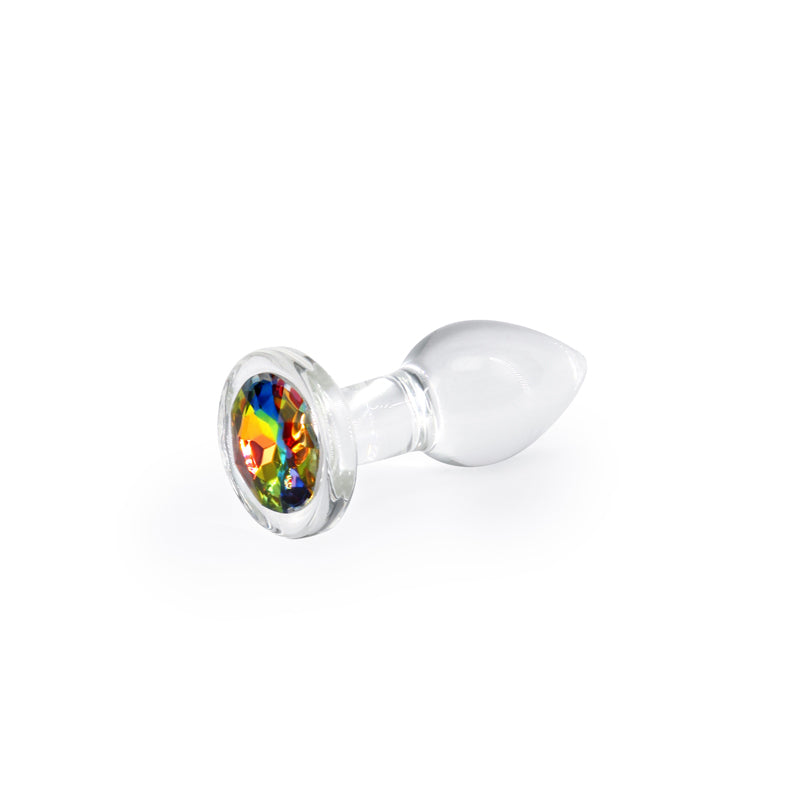 Crystal Desires Rainbow Gem Small Clear Glass 7.3 Cm Butt Plug With Rainbow Gem Base