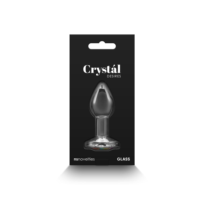Crystal Desires Rainbow Gem Small Clear Glass 7.3 Cm Butt Plug With Rainbow Gem Base