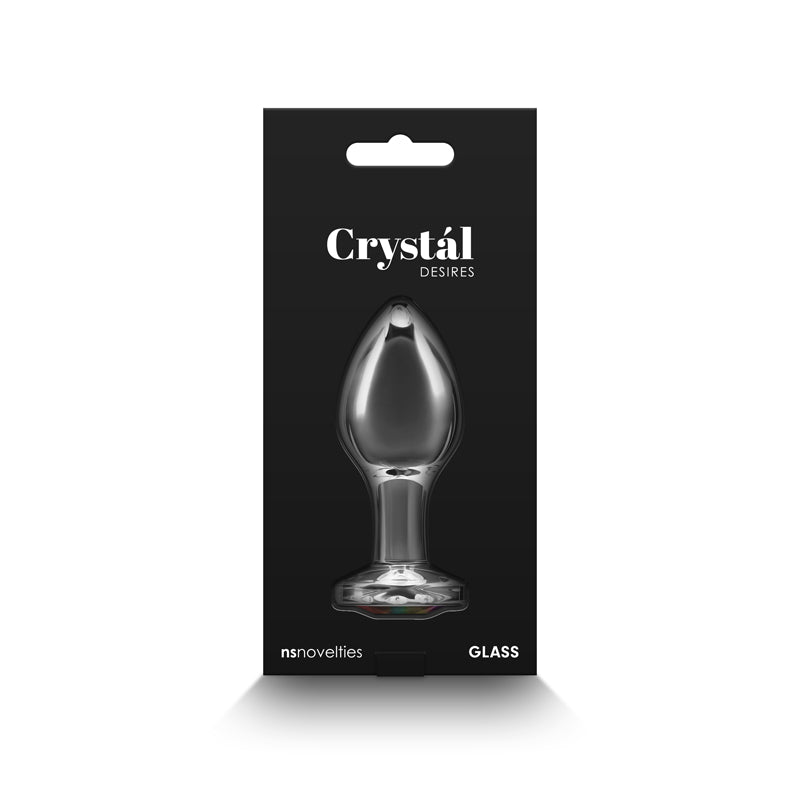 Crystal Desires Rainbow Gem Medium Clear Glass 8.4 Cm Butt Plug With Rainbow Gem Base