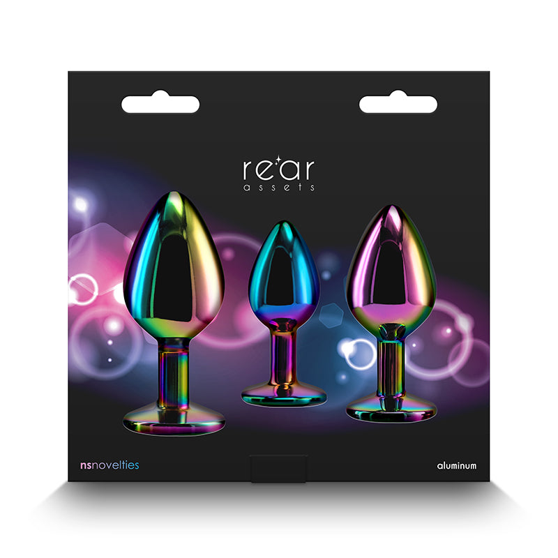 Rear Assets Trainer Kit Multicolour Rainbow Heart Multi Coloured Metallic Butt Plugs With Rainbow Hearts Set Of 3 Sizes