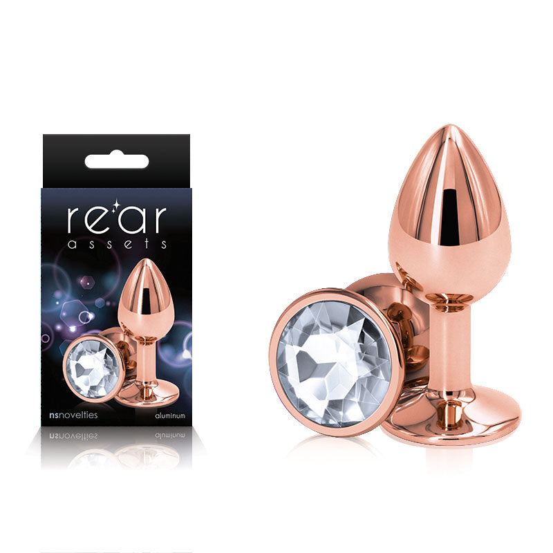 Rear Assets Rose Gold Small Rose Gold Small Metal Butt Plug With Clear Gem Base