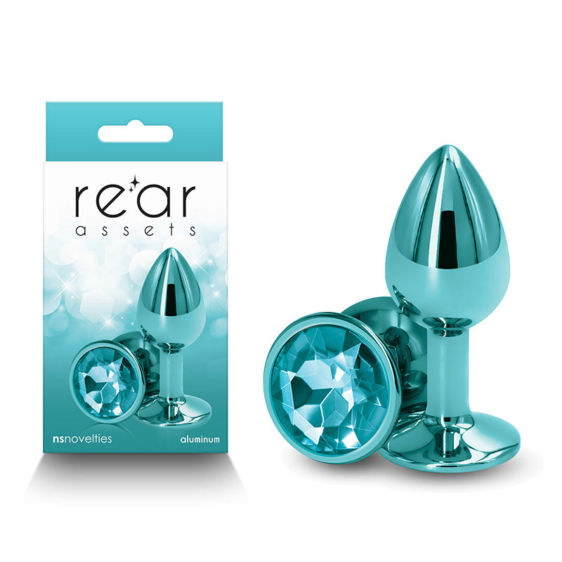 Rear Assets Small Teal Teal 7.1 Cm Small Metal Butt Plug With Teal Round Gem Base