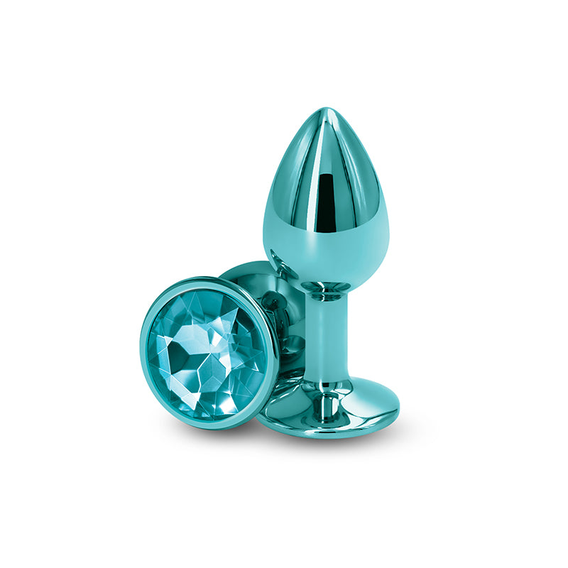 Rear Assets Small Teal Teal 7.1 Cm Small Metal Butt Plug With Teal Round Gem Base