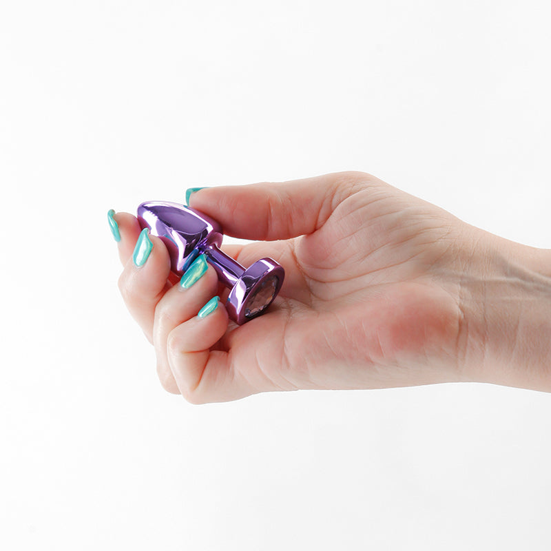 Rear Assets Petite Purple Purple 6 Cm Metal Butt Plug With Purple Round Gem Base